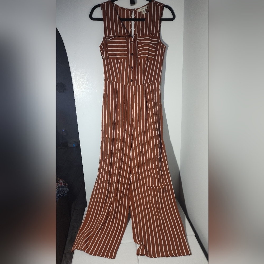 Monteau Brown and White Striped Jumpsuit
